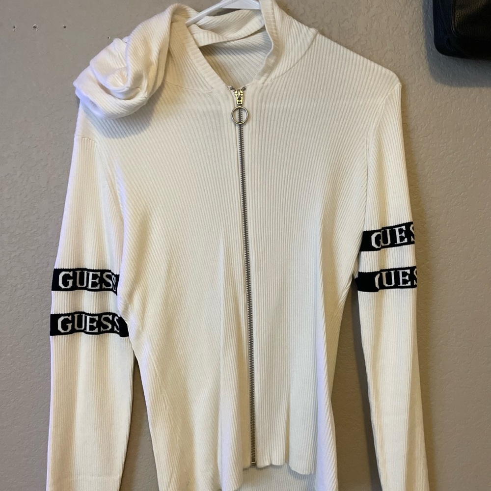 GUESS white zip up with hoodie